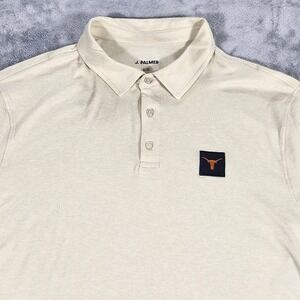 J Palmer Texas Longhorns Polo Shirt Mens Large Beige NCAA Football Short Sleeve